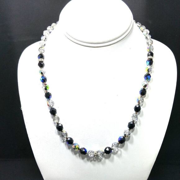 Czech Fire Polished Crystal Bead Necklace, Rhinestone Rondelle Beads, 22 Inches - Picture 4 of 7